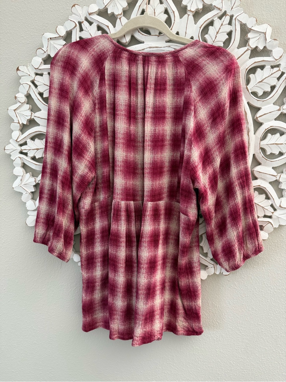Anthropologie Maeve Burgundy Plaid Button Front Tunic Top Medium - Picture 7 of 8
